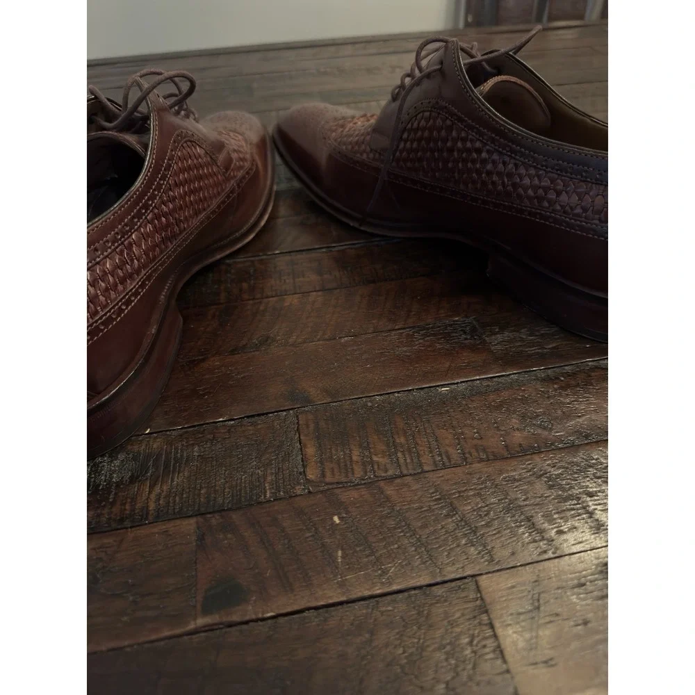 Johnston & Murphy Brown Leather Basket Weave Oxfords Men's 12M #15-0673‎